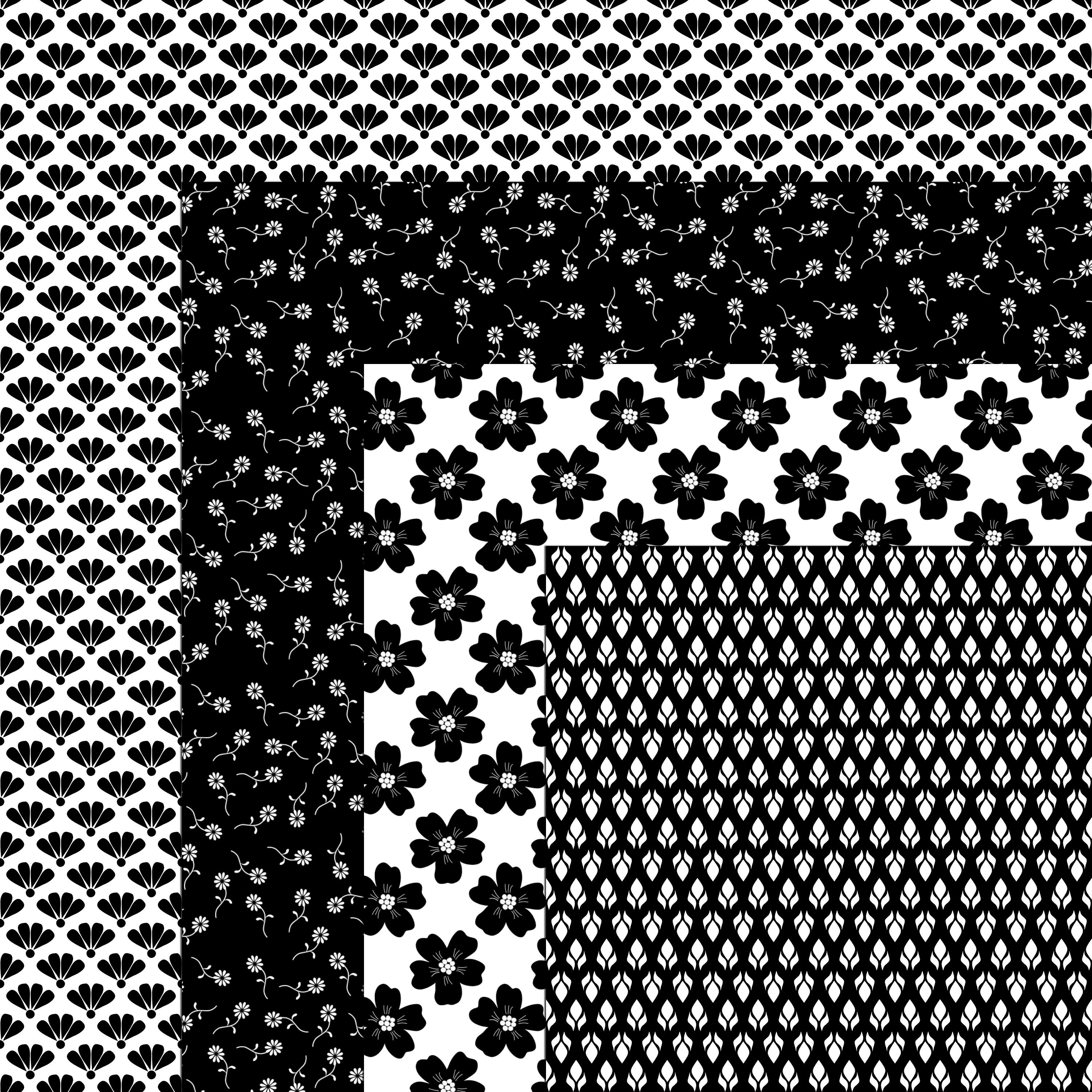 Black & White Floral Digital Paper Pack: 32 Seamless Patterns (digital ...