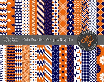 Orange & Marineblaues Digital Paper Pack. Nahtlose Muster.  (Digitaler Download)