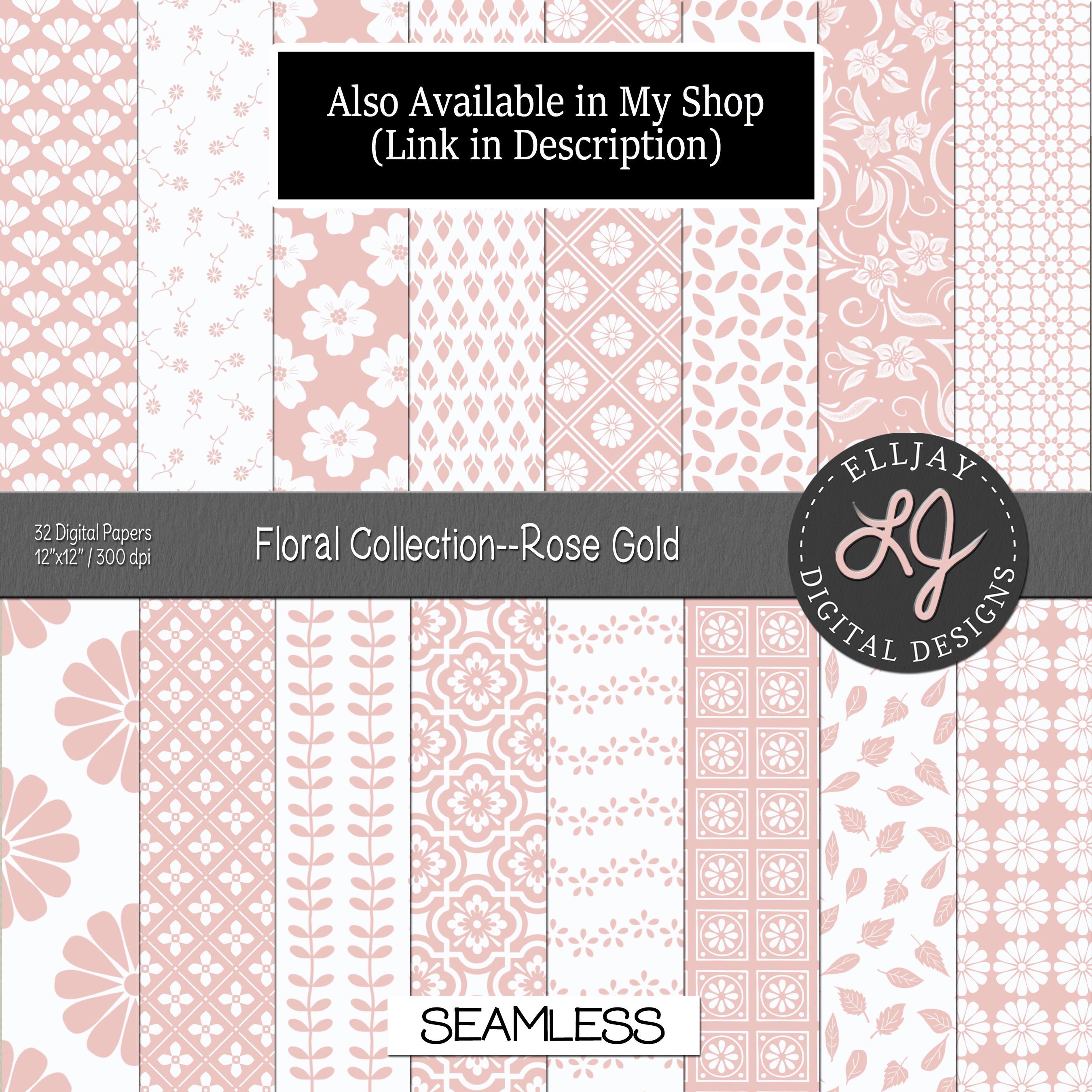 Rose Gold Floral Digital Paper Pack: Seamless Scrapbook Patterns ...