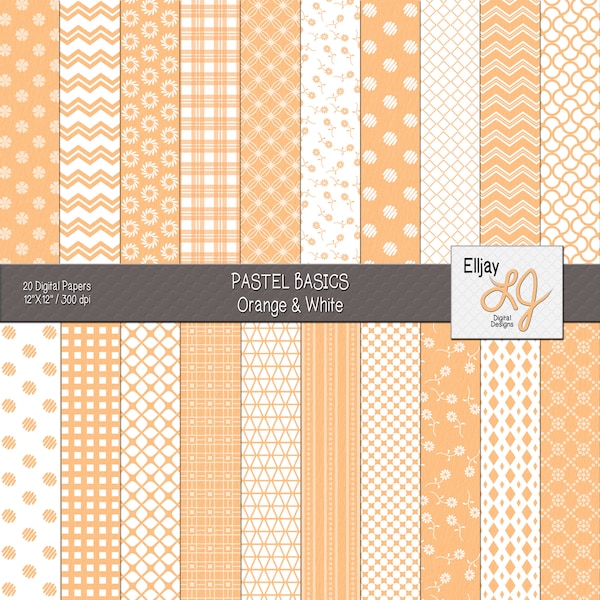 Pastel orange digital paper pack with light texture. Great for spring crafts, baby showers, scrapbooks. Instant download for commercial use.