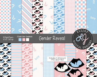 Digitales Papierpaket zur Geschlechtsenthüllung: Rosa & Blaue Scrapbook-Muster (Digitaler Download)