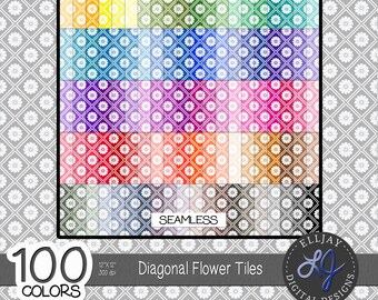 Carta digitale a scacchiera floreale: 100 colori, sfondi per album senza soluzione di continuità (download digitale)