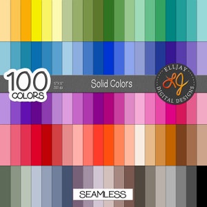 100 solid digital papers in 100 rainbow colors. Bright, pastel, neutral backgrounds. Printable scrapbook and craft paper.