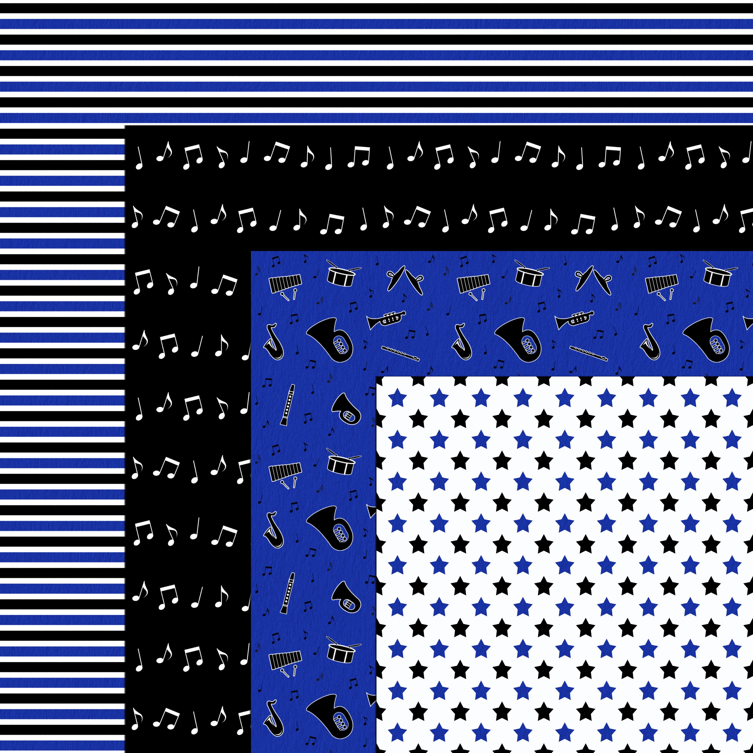 Merching Paper Blue Marching Band Paper Pack: Music Notes, Instruments (digital ...