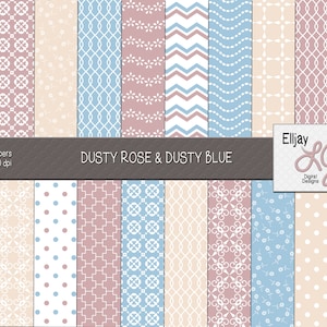 Kit de papier numérique rose poudré et bleu poussiéreux. Bon pour les mariages, les cartes, les albums et les travaux manuels. Téléchargement instantané pour une utilisation commerciale.