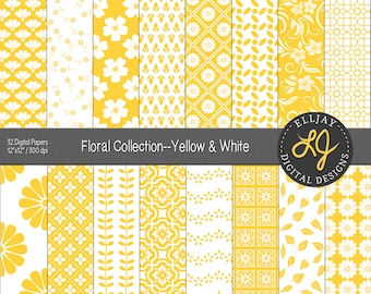 Pacchetto di carte digitali floreali gialle: motivi per scrapbooking senza soluzione di continuità (download digitale)