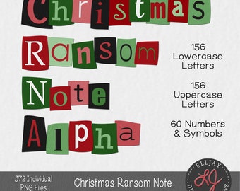 Christmas Ransom Note Alpha. PNG Alpha. Red and green Christmas alphabet. Digital ransom note alphabet.
