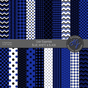Black and blue digital paper pack. Blue digital patterns. Black and blue Backgrounds. Scrapbooking, card making, crafts, web design.