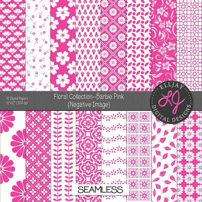 Pink Floral Digital Paper Pack: Seamless Scrapbook Patterns (digital ...