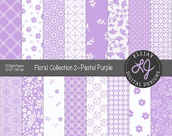 Pastell Lila Floral Digital Paper Pack: 32 Lavendel Scrapbook Muster (Kommerzielle Nutzung, digitaler Download