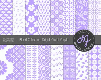Pastel Purple Floral Digital Paper Pack: 32 Seamless Patterns (Digital Download)