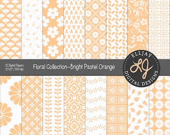 Pastell-Orange Blumen-Digital-Papier: 32 nahtlose Scrapbook-Muster (digitaler Download)