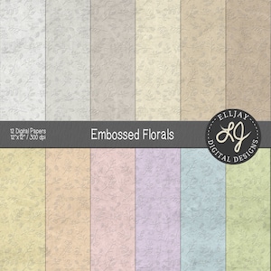Pacote de papel digital floral em relevo. Papel de scrapbook para impressão. Fundos, casamentos, convites, cartões. Download instantâneo. Uso comercial