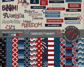 July 4th Scrapbook Kit: Patriotic Clipart & Papers (Digital Download)