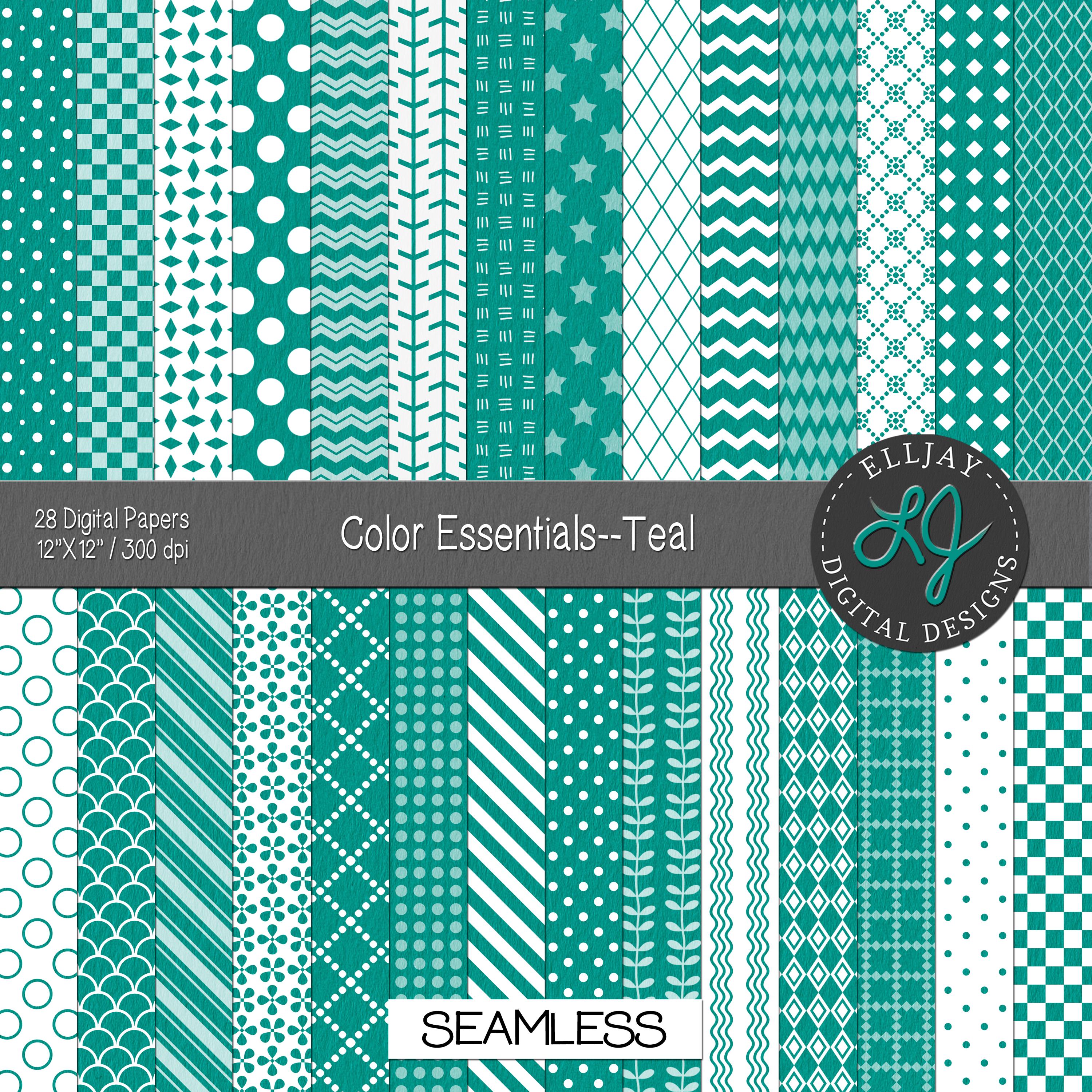 Teal Digital Paper Pack, Seamless Patterns and Alphas (digital Download ...