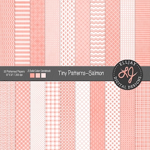 Zalm digitaal papierpakket met kleine patronen. Digitaal achtergrondpapier. Voor kaarten maken, bruiloften, scrapbooking, knutselen, enz. Naadloos.