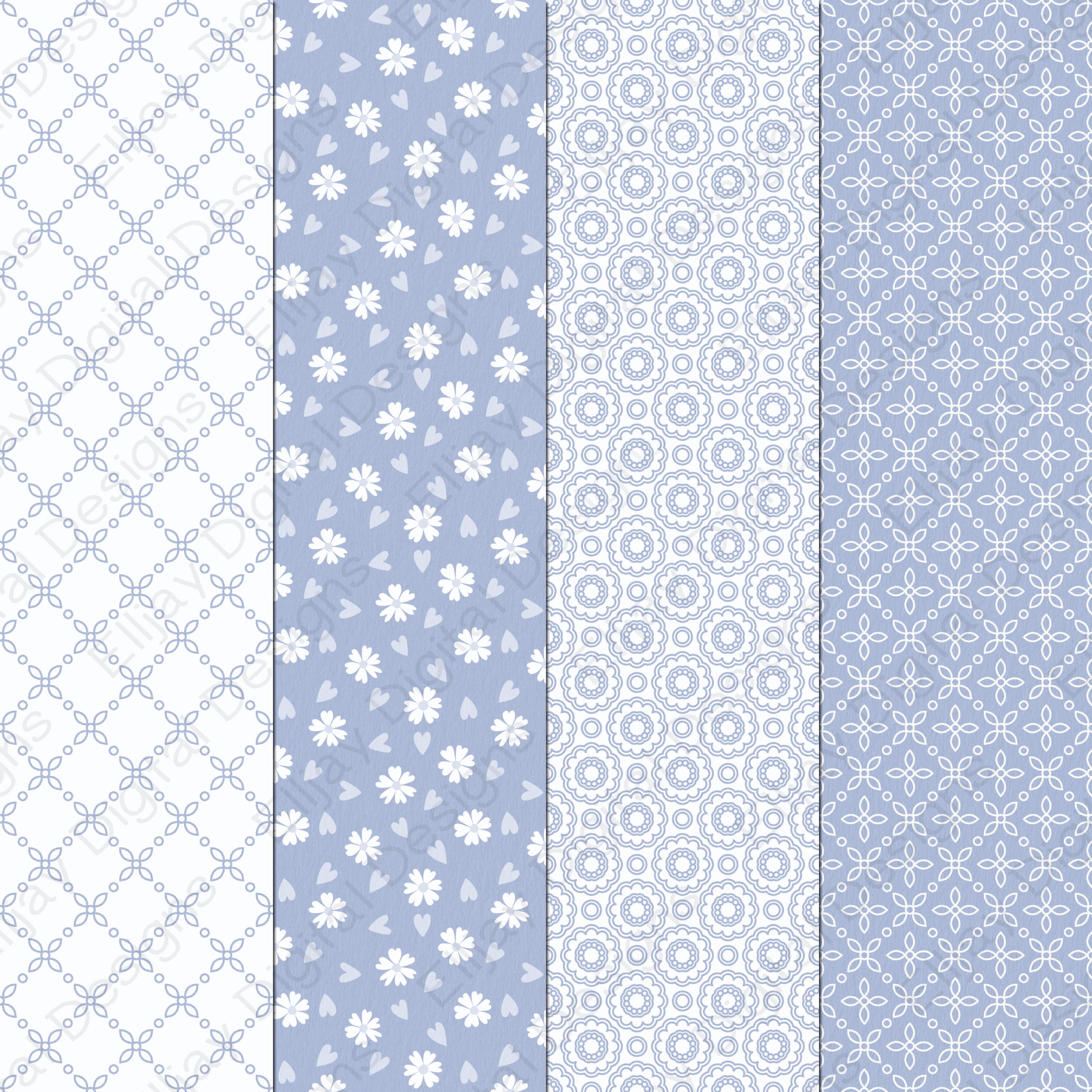 Light Blue Floral Digital Paper Pack: Seamless Scrapbook Patterns ...