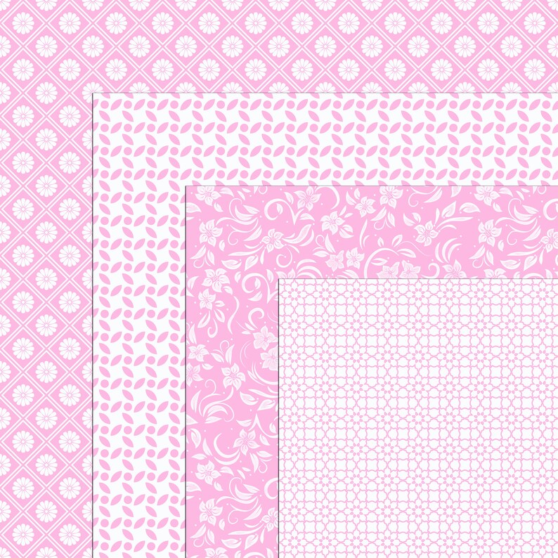 Pastel Pink Floral Digital Paper Pack: Seamless Scrapbook Patterns ...