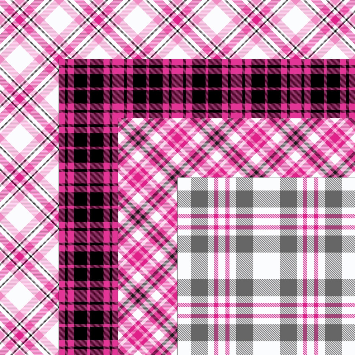 Pink & Black Plaid Digital Paper Pack: Valentine Scrapbook Patterns (12 ...