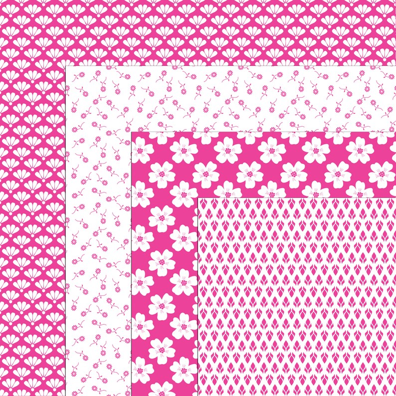 Pink Floral Digital Paper Pack: Seamless Scrapbook Patterns (digital ...