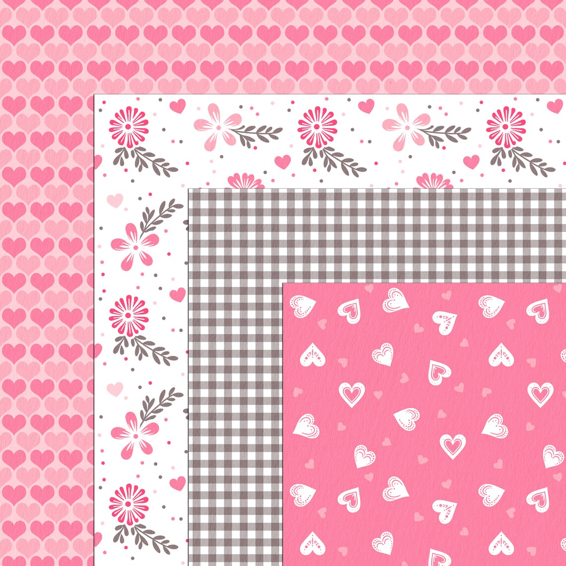 Valentine's Digital Paper Pack. Shades of Pink Valentine. Hearts and ...