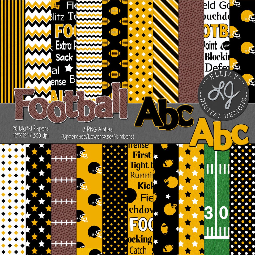Gold and Black Football Digital Paper Pack With PNG Alphas (commercial ...