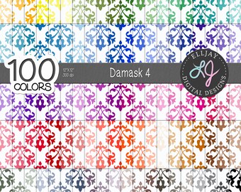 Damask Digital Paper Pack: 100 Farben, nahtlose Muster (12x12", 300 dpi) (Digital Download)