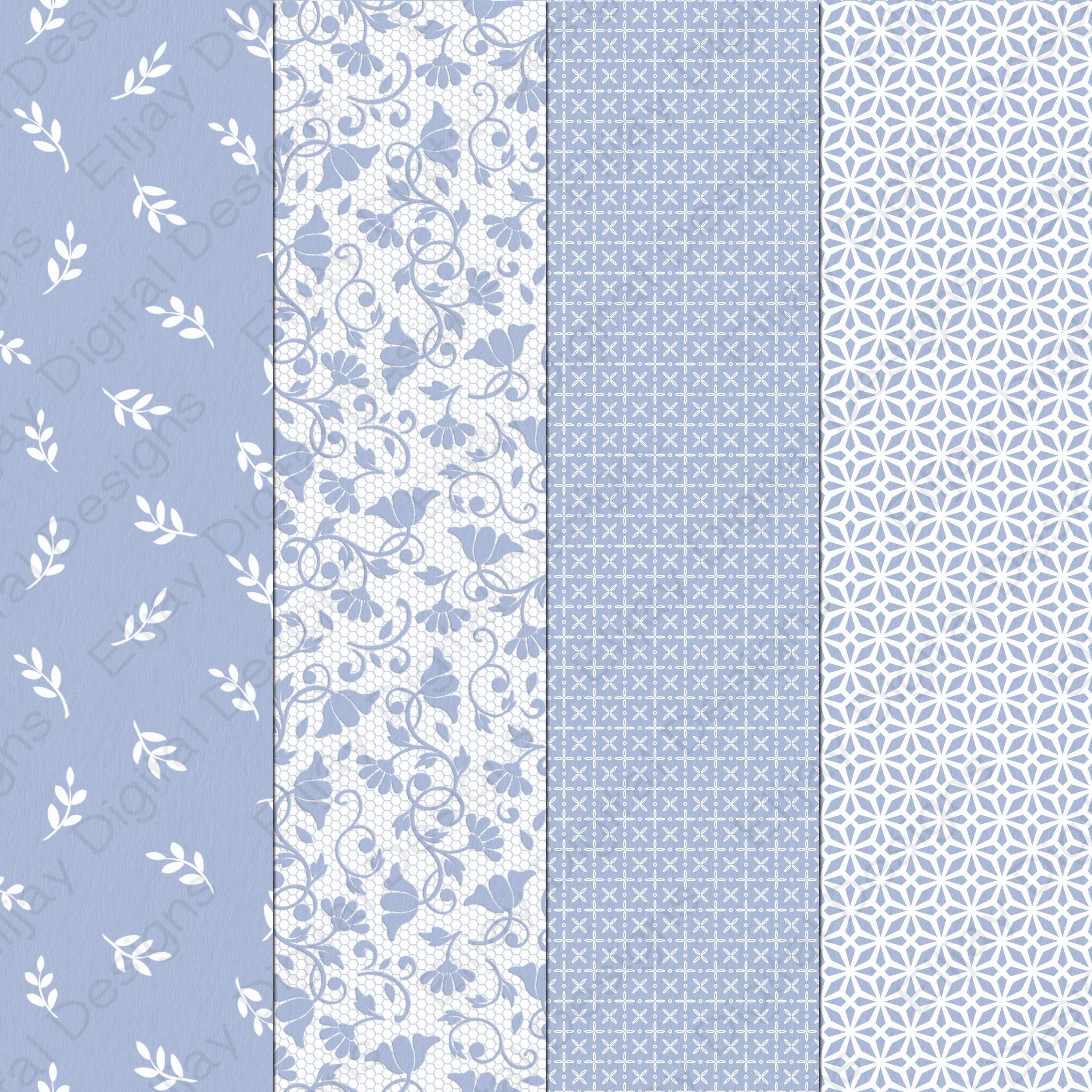Light Blue Floral Digital Paper Pack: Seamless Scrapbook Patterns ...