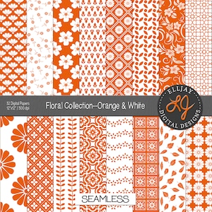 Paquete de papeles digitales con estampado floral naranja: Patrones sin costuras para álbumes de recortes (Descarga digital)