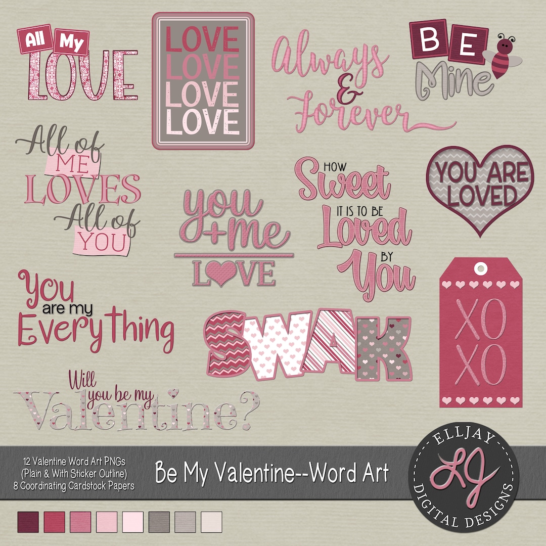 Valentine's Day Word Art. Valentine Digital Stickers. Valentine PNG ...