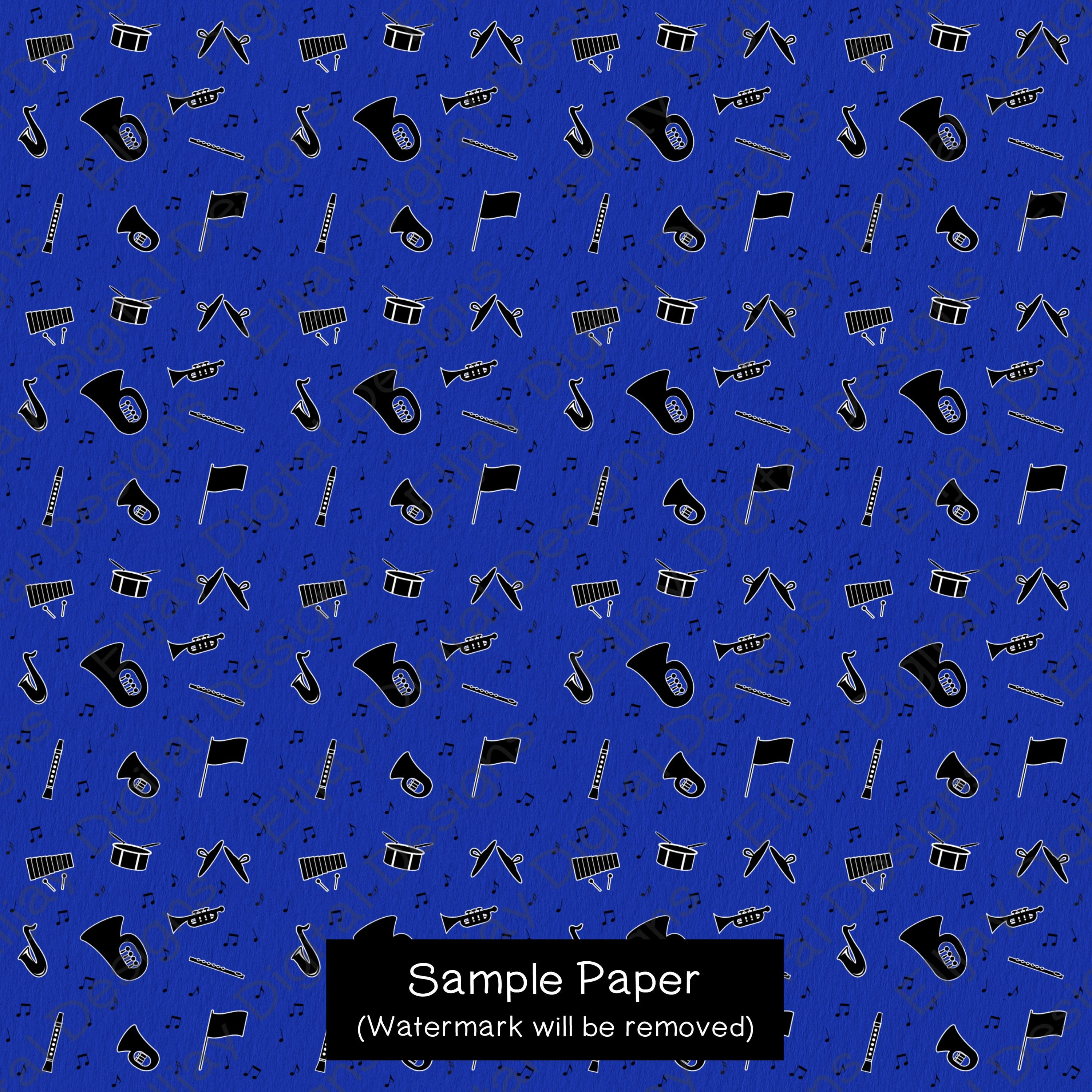 Merching Paper Blue Marching Band Paper Pack: Music Notes, Instruments (digital ...