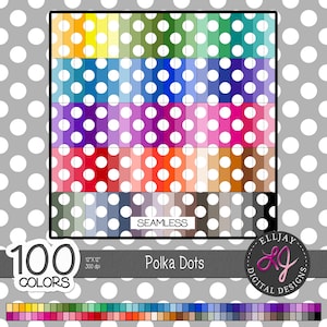 Paquete de papel digital de lunares. 100 colores del arco iris. Patrones sin costuras. Fondo digital. Papel para manualidades y álbumes de recortes imprimible. Uso comercial.