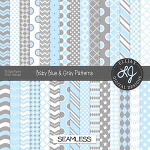 Blue & Gray Digital Paper Pack: Seamless Baby Shower Patterns (Digital Download)