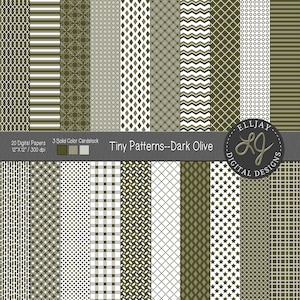Pacote de papel digital verde oliva escuro com pequenos padrões. Papel digital de fundo. Para cartões, casamentos, scrapbooking, artesanato, etc.