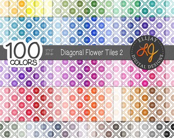 Carta digitale a scacchiera floreale: 100 colori, sfondi per album senza soluzione di continuità (download digitale)