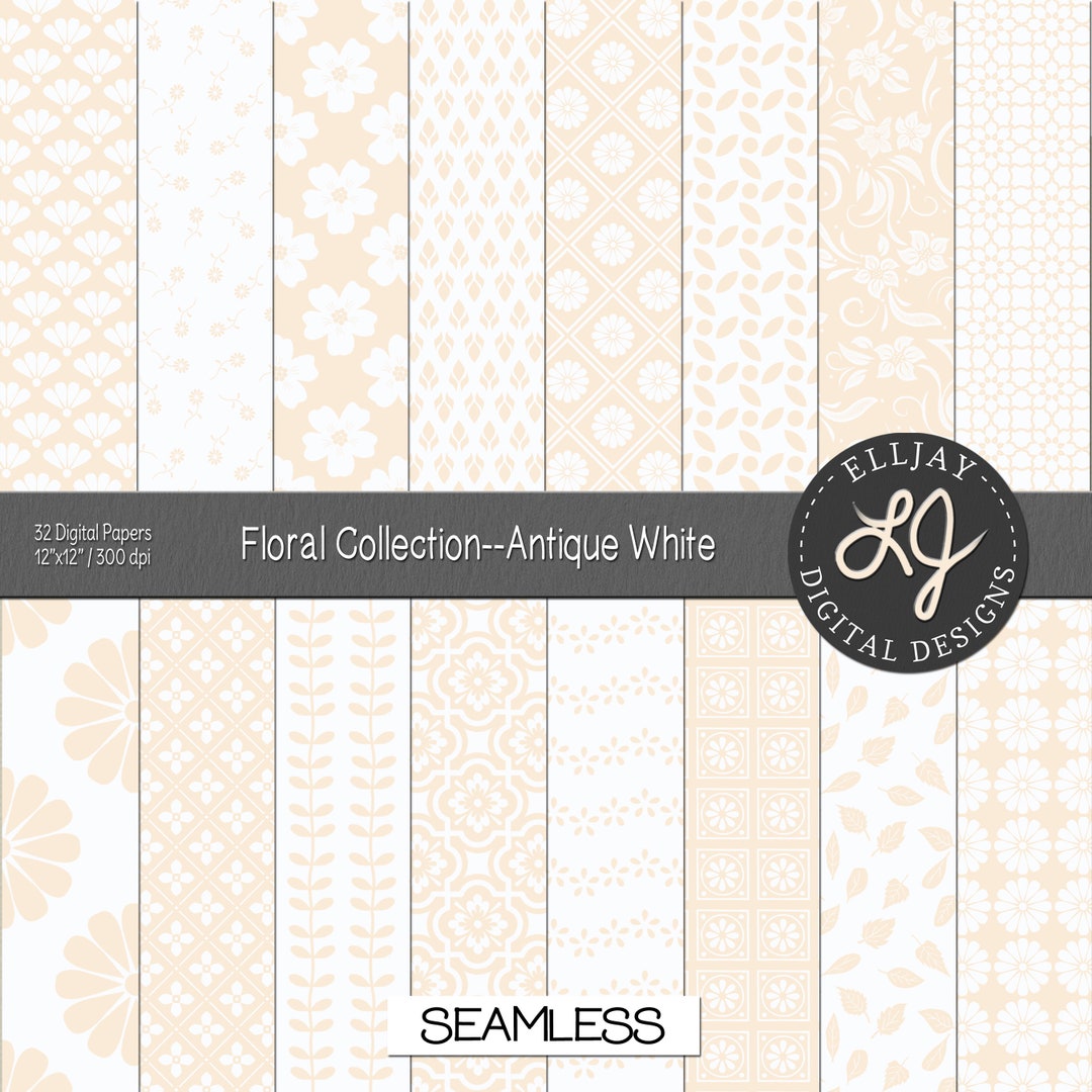 Paper Pattern Cream Cream Floral Digital Paper Pack: Antique White Seamless Patterns ...