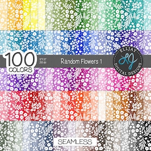 Random flowers digital paper pack. 100 colors. Seamless floral backgrounds. Card & Scrapbook Paper. Instant Download. Commercial use.