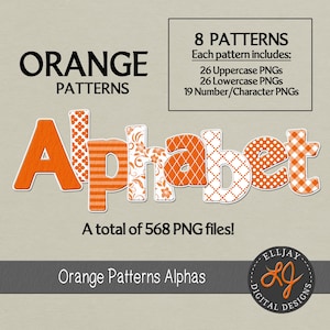 Orange Muster, digitale Alphabete. Einzelne Dateien PNG alpha transparenten Hintergrund. Orangefarbener Alpha-clipart. Sofortiger Download. Kommerzielle Nutzung