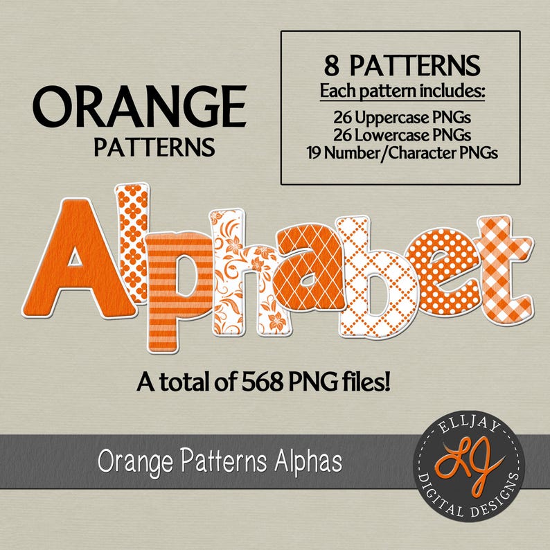 Orange Pattern Alphabet PNG Clipart: Commercial Use (digital Download ...