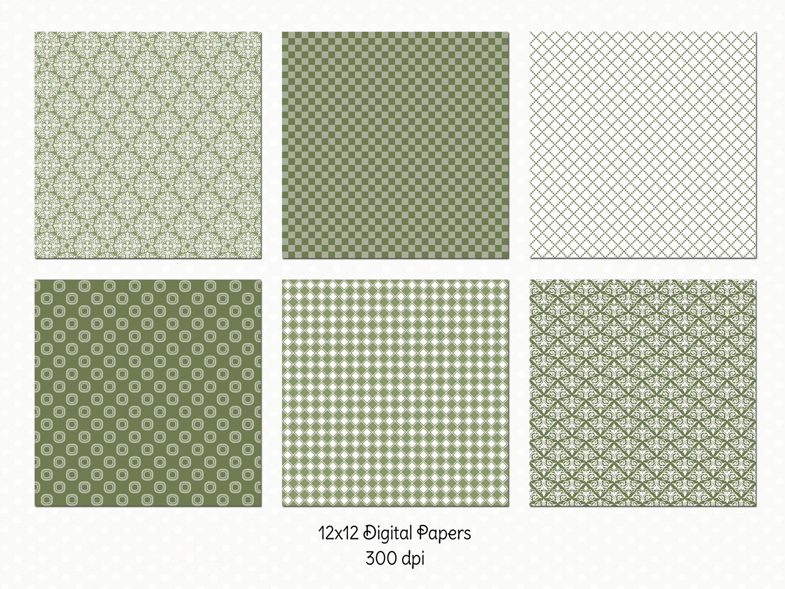 Sage Green & White Digital Paper Kit. Sage Green Printable Scrapbook
