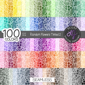 Random flowers tinted digital paper pack. 100 colors. Seamless floral backgrounds. Card & Scrapbook Paper. Instant Download. Commercial use.