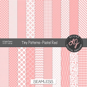 Klein pastelrood en wit digitaal papier met patroon. Kleine roze patronen voor kaarten. Plakboeken, achtergronden, knutselen, babyshowers. Commercieel gebruik