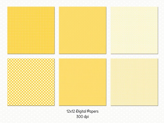 Yellow & White Digital Paper. Yellow Patterned Paper Light 