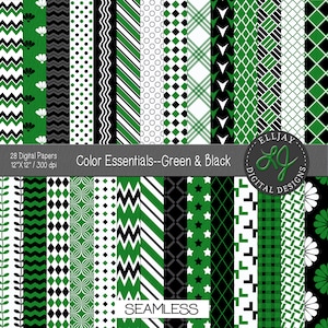 Green & Black Digital Paper Pack: Seamless Patterns (Digital Download)