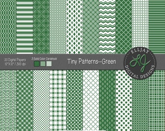 Green Digital Paper Pack: Small Patterns for Scrapbooking (Digital Download)