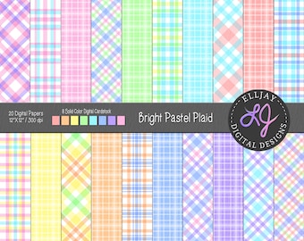 Pastel Plaid Digital Paper: Spring Scrapbook Patterns (Digital Download)