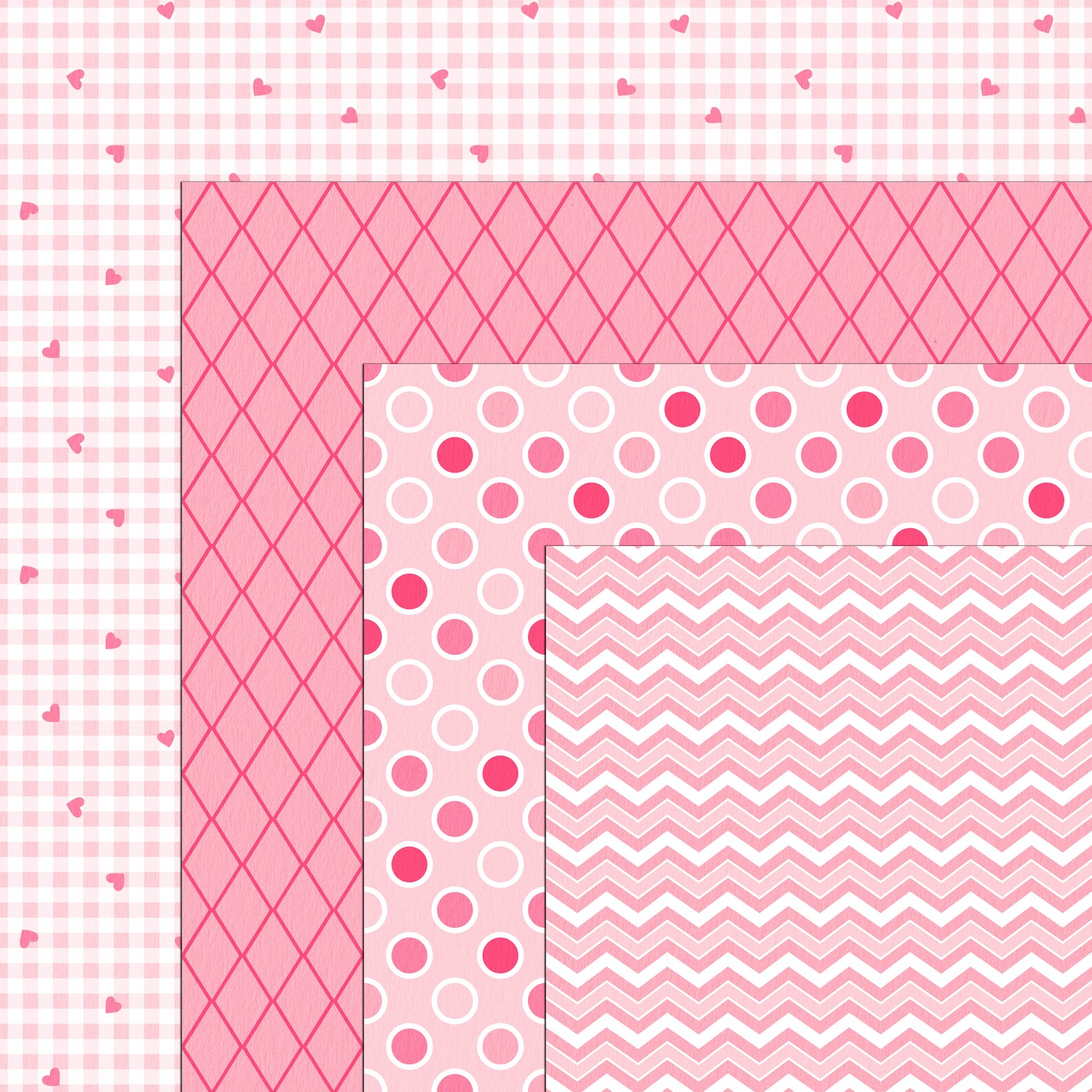 Valentine's Digital Paper Pack. Shades of Pink Valentine. Hearts and ...
