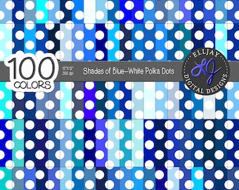 Blue Polka Dot Digital Paper. 100 Shades of Blue. Blue Polka