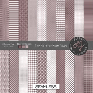 Roze taupe digitaal papieren pak met kleine patronen. Digitaal achtergrondpapier. Voor kaarten maken, bruiloften, scrapbooking, knutselen, enz. Naadloos.