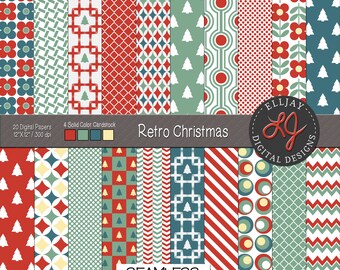 Pakiet papieru cyfrowego Retro Christmas: bezszwowe wzory świąteczne (do pobrania cyfrowego)